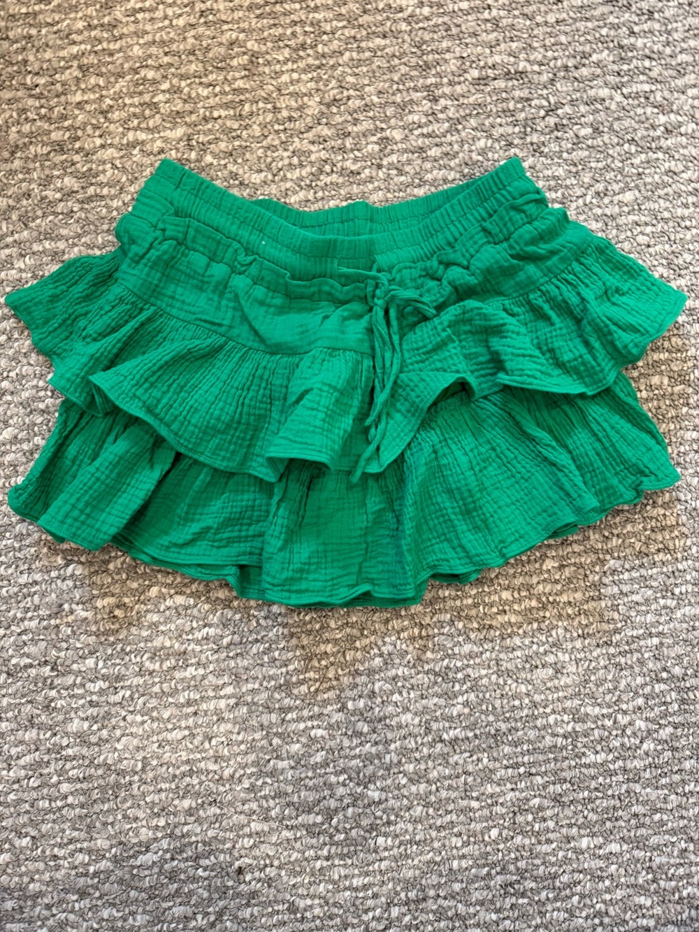 Green Ruffled Tiered Mini Skirt
